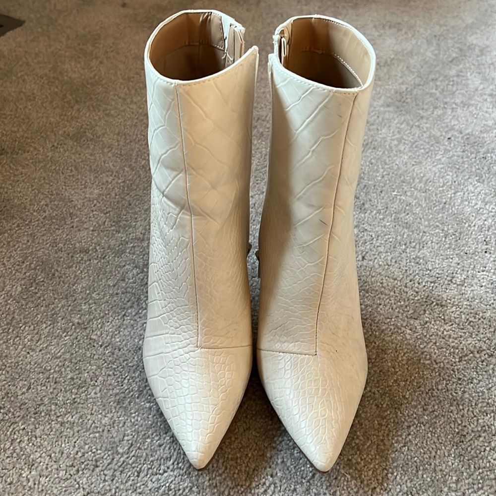 White snake skin booties